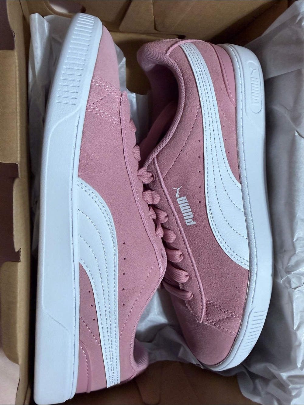 Puma Pink Suede Low-Top Sneakers with White Stripe